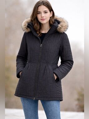 Andrew Marc Black Quilted Jacket from Saks. Fur trim!